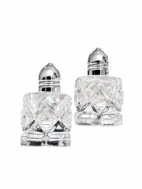 Vintage Made in Japan Glass Salt & Pepper Shakers Diamond Pattern Set